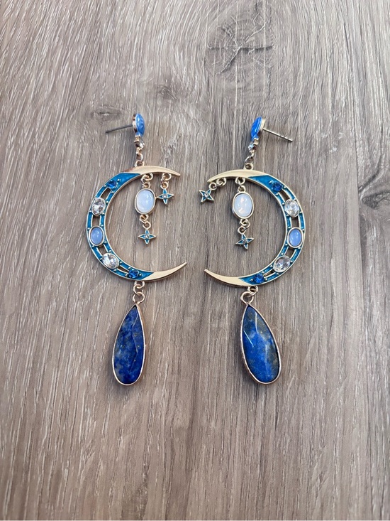 Christian Siriano Jewelry - Christian Siriano New York Gold Blue Lapis Moon Stars Pierced Earrings